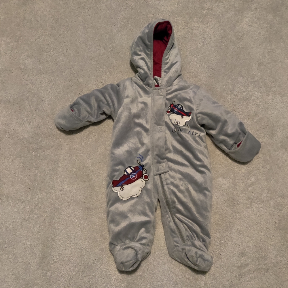 Carter's Grey Kids Warm One Piece with Airplane Design 6-9 months